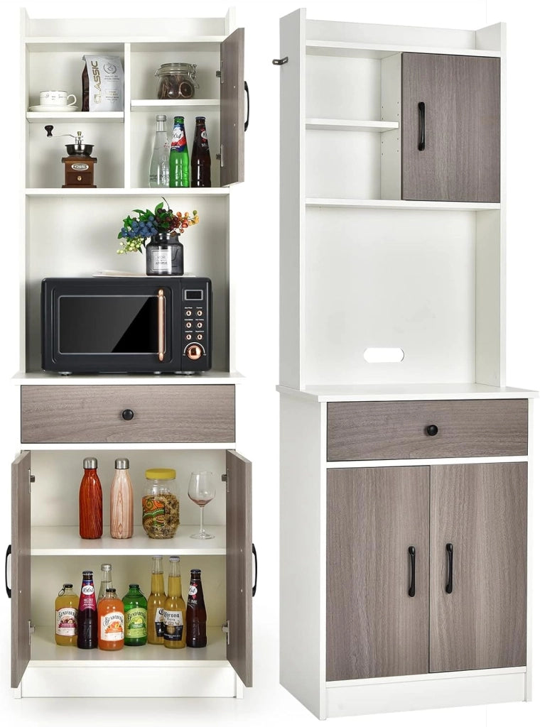 Armadio da Cucina Alto 180 cm, Credenza Alta da Cucina Multiuso, Mobile Buffet con Cassetto e Ripiani Regolabili, Mobiletto Cucina Salvaspazio Credenza, 60x40x180 cm, 2 Colori (Bianco)