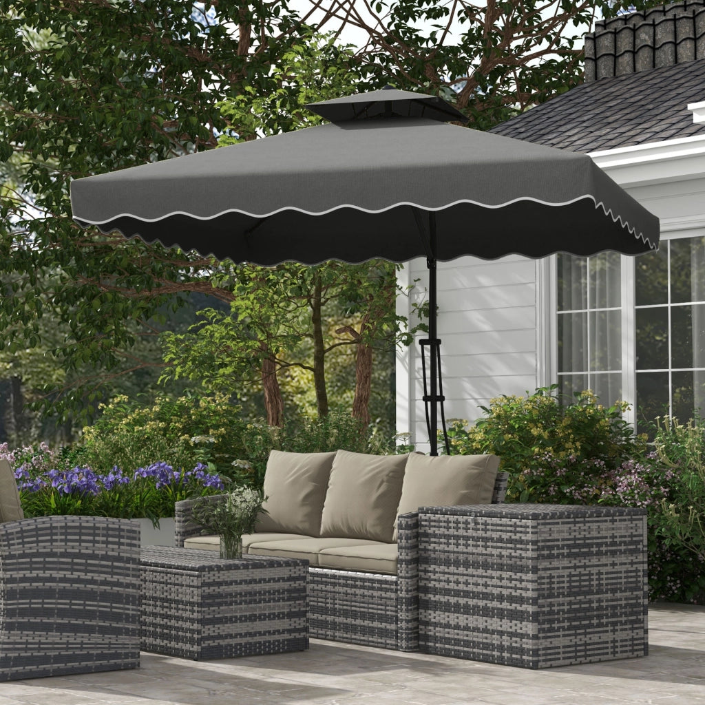 Parasole a sbalzo 243x243cm con protezione UV doppio tetto base trasversale quattro montanti stabile per balcone colore grigio scuro
