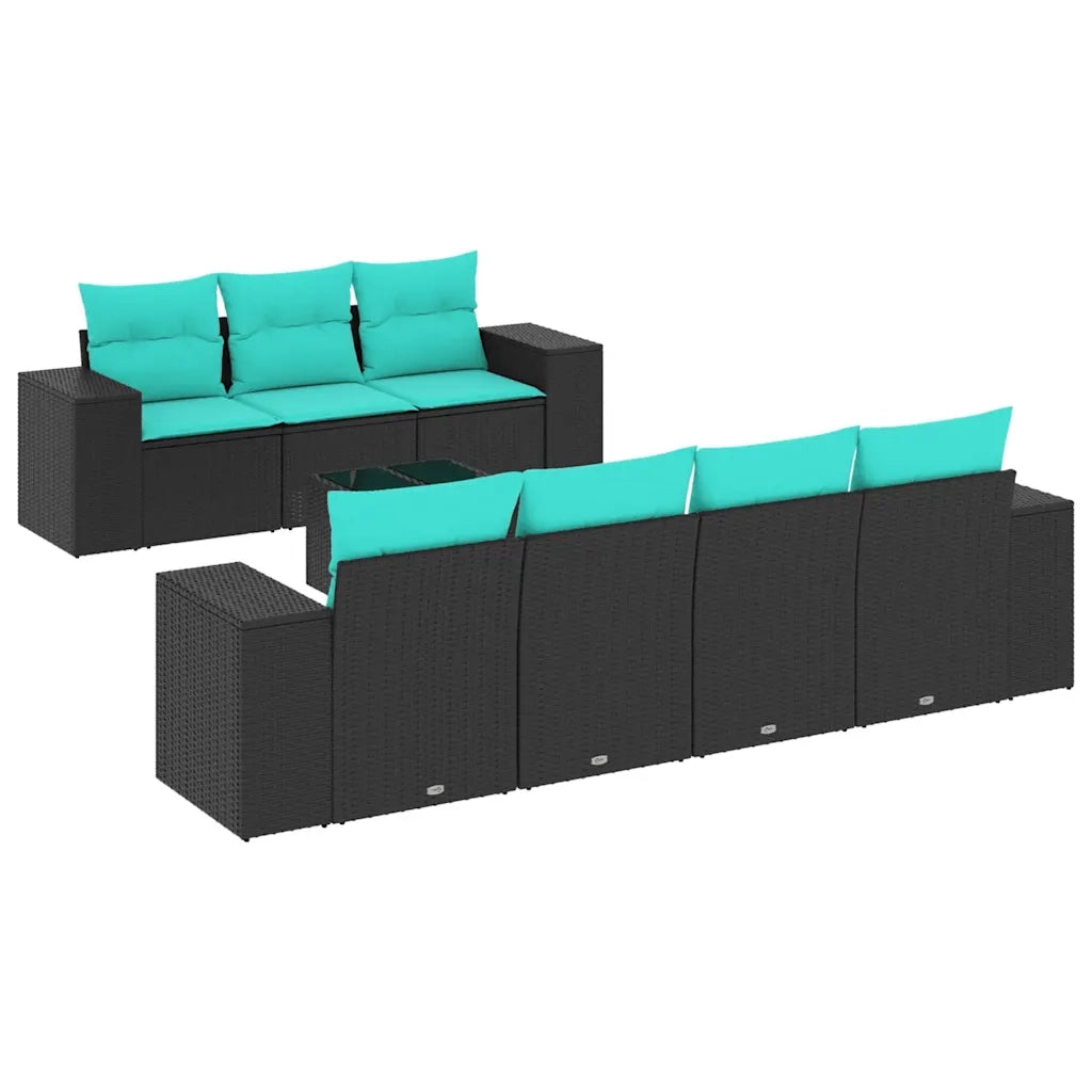 Set Divani da Giardino 8 pz con Cuscini Nero in Polyrattan 3222326