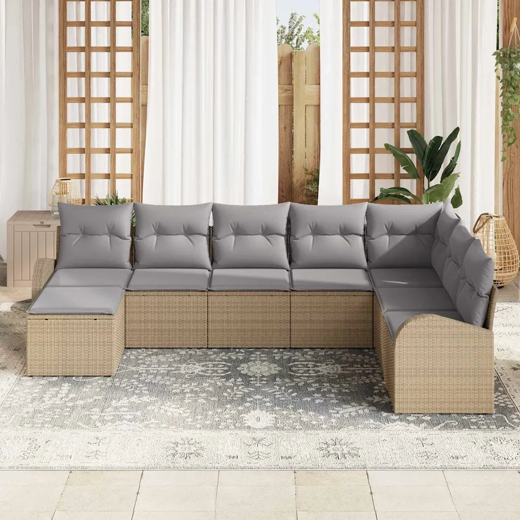 Set di divani 8 pcs Beige e grigio chiaro polyrattan