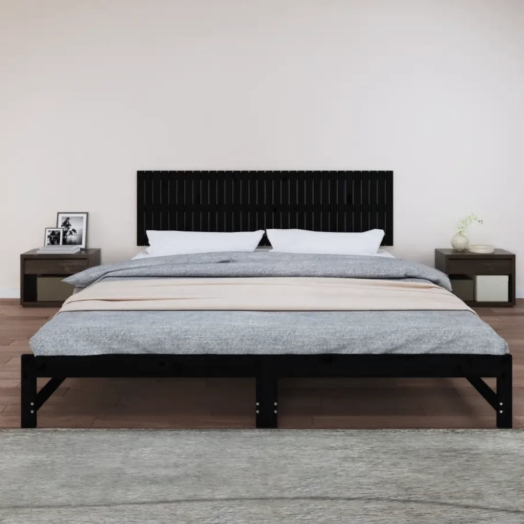 Testiera da Parete Nera 204x3x60 cm in Legno Massello di Pino