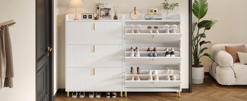 Scarpiera con ripiani regolabili e piano superiore divisorio, per ingresso, in MDF bianco, 80 × 23 × 123,5 cm