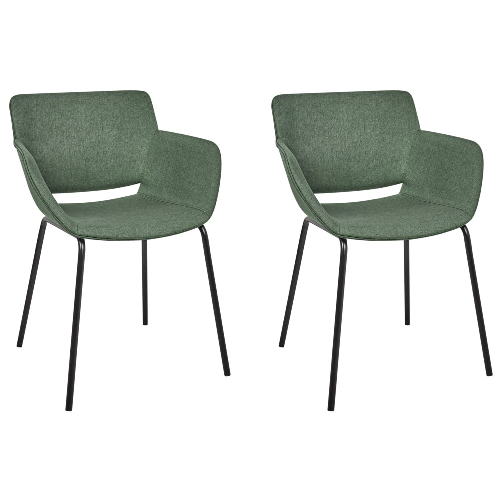 Set di 2 sedie da pranzo con rivestimento in poliestere verde con gambe in metallo stile elegante