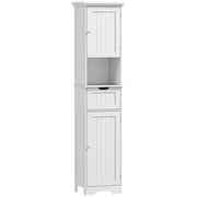 Mobile Colonna Bagno 40x30x170 cm con 2 Armadietti con Sensore Ripiano Aperto e Cassetto in Legno Bianco