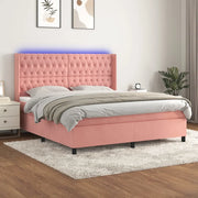 Letto a Molle con Materasso e LED Rosa 160x200 cm in Velluto 3139756