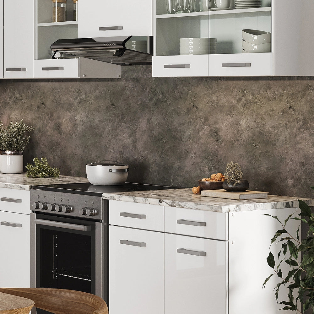 Vicco Cucina ad angolo Bianco/bianco lucido 267 x 167 cm , PL Marmo con striscia LED