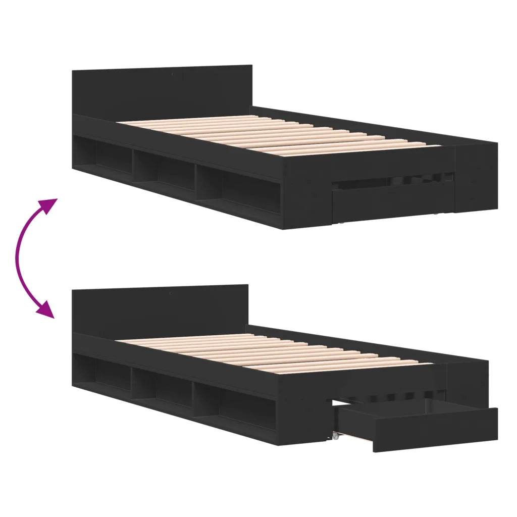 Giroletto con Cassetto Nero 90x190 cm in Legno Multistrato 3280784