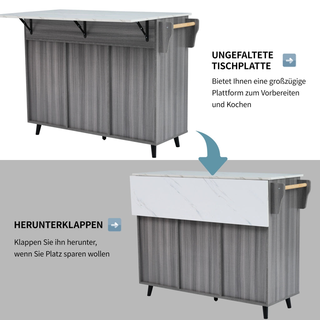 CARRELLO CUCINA 129x71x91,5 cm Grigio/Bianco MDF con piano ribaltabile e ruote