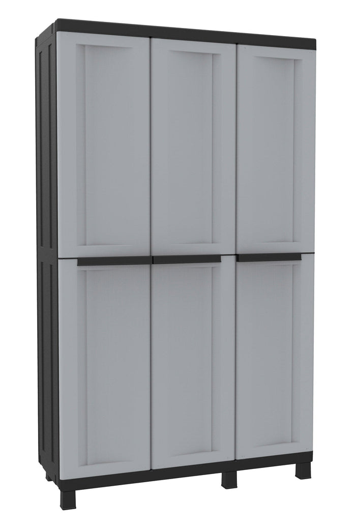 Armadio Portascope Modulare da Esterno 102x39x170 cm 3 Ante 3 Ripiani in Polipropilene Twist Grigio e Nero