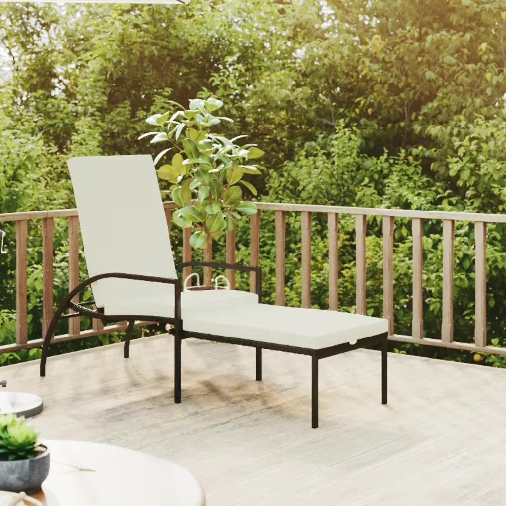 Lettino Prendisole | Sdraio da giardino | Lettino da sole con Poggiapiedi in Rattan PE Nero