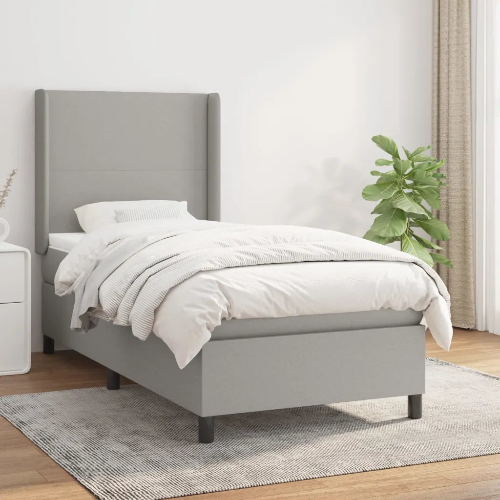 Letto singolo | Letto per adulti | Giroletto a Molle con Materasso Grigio Chiaro 80x200 cm Tessuto