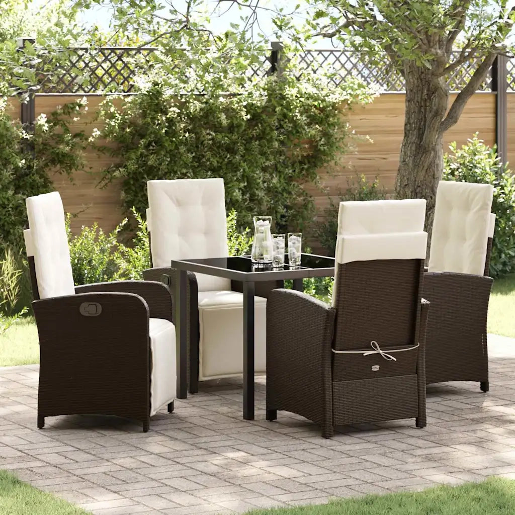 Set da Pranzo per Giardino con cuscino 5 pcs Marrone polyrattan 3380317