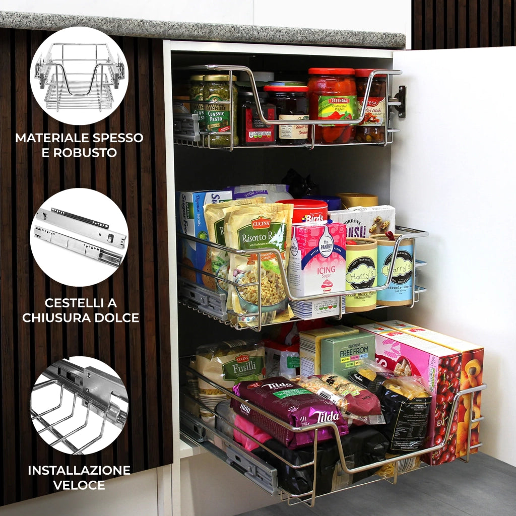 Tirare Fuori Cestini in Acciaio da Cucina Cestelli Organizzazione Credenza da 30cm