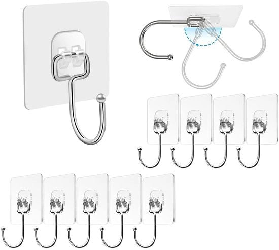 Haken Multifunzionali Autoadesivi 10 pezzi - Acciaio Inossidabile - Robusti e Duraturi - 70 mm x 70 mm - Ganci