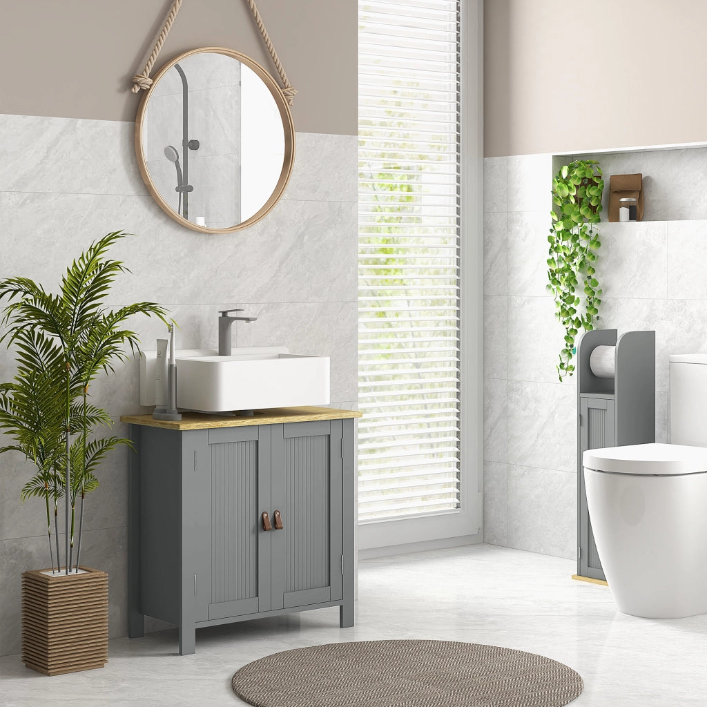 Mobiletto sottolavabo 2 ante ripiano regolabile grigio ¨C zephmum ¨C 60x30x60 cm