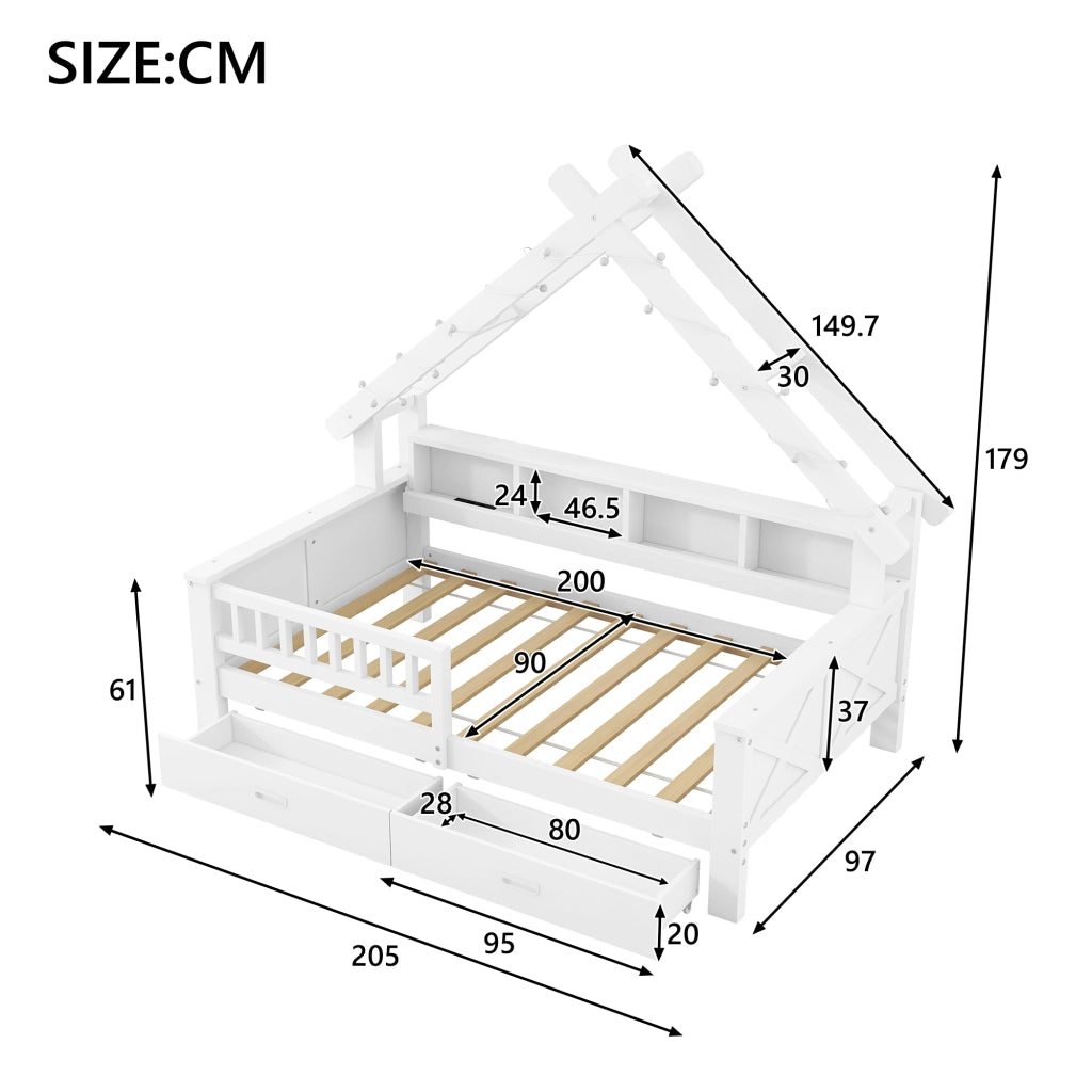 Letto a forma di casa con LED - Xylo - 90x200 - Bianco