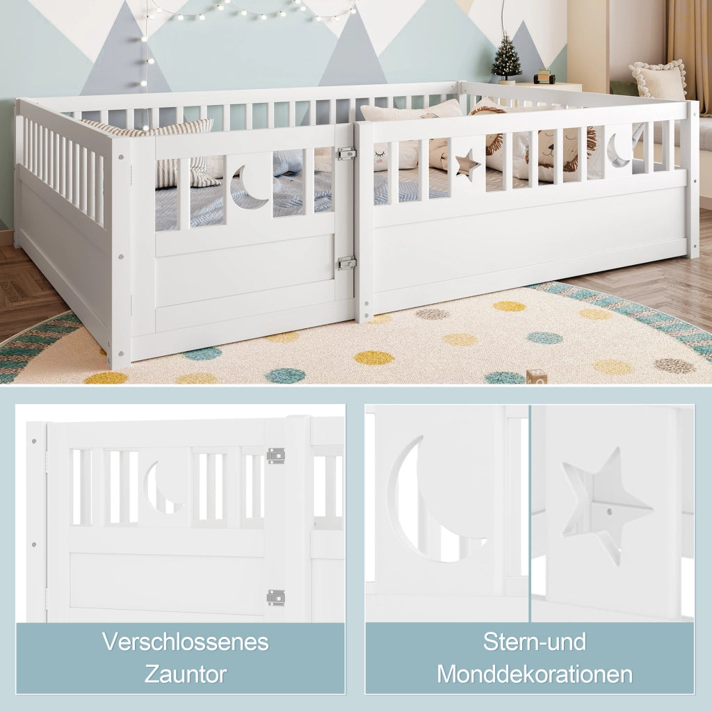 Letto a baldacchino per bambini bianco in pino con rete di sicurezza 140x190 cm