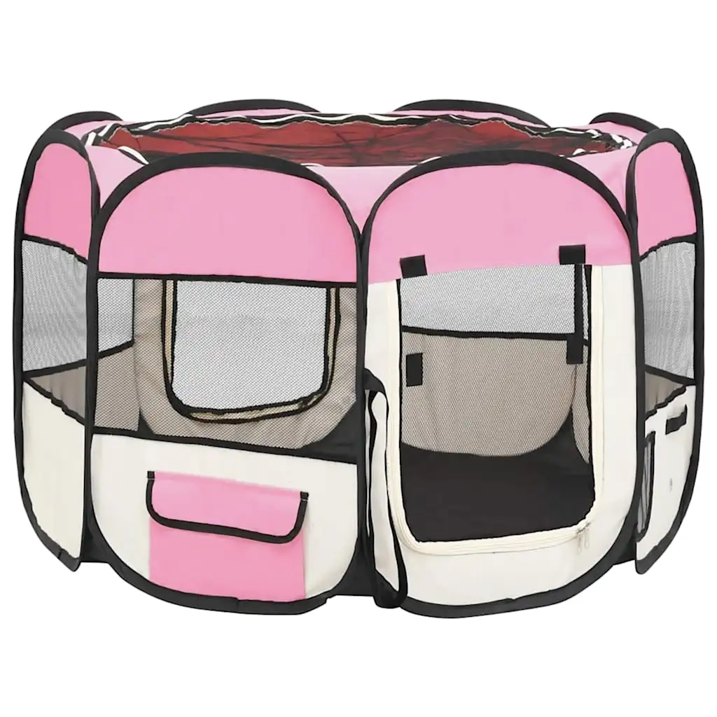 Box per Cani Pieghevole con Borsa Trasporto Rosa 90x90x58 cmcod mxl 103002