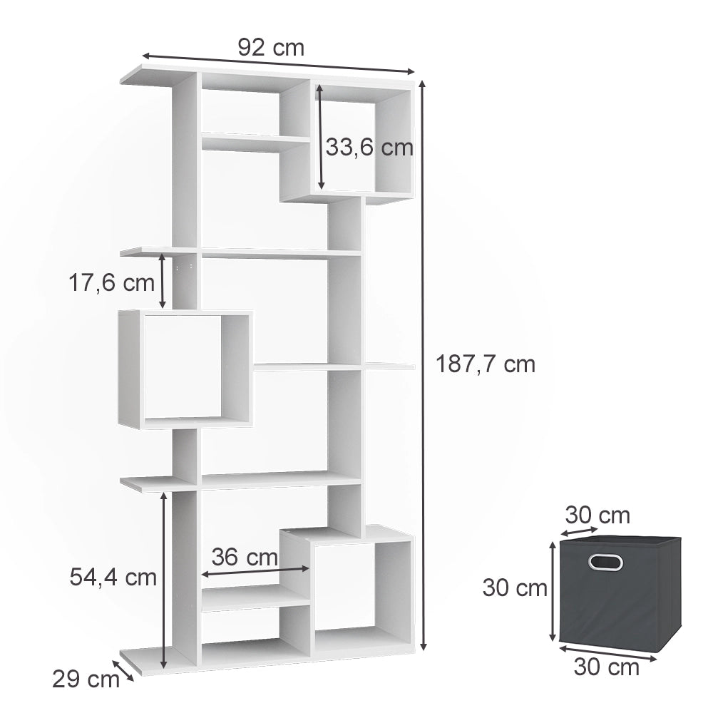 Vicco Scaffale Bianco 92 x 187.7 cm con 2 scatole pieghevoli