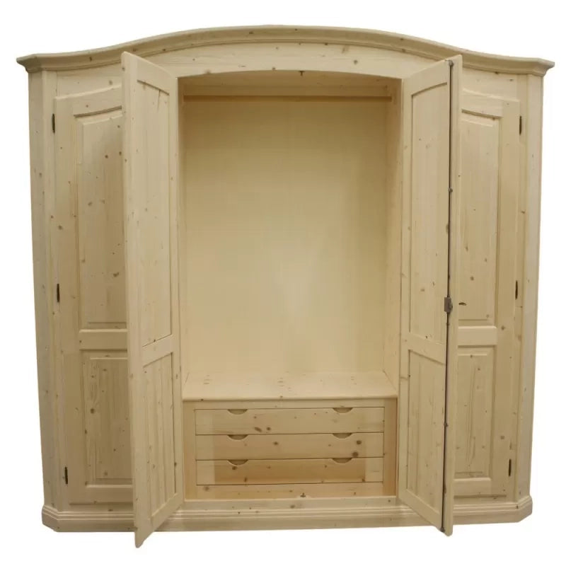 armadio classico 4 porte legno massello abete grezzo 231x63x219 (305) - Mobili 2G