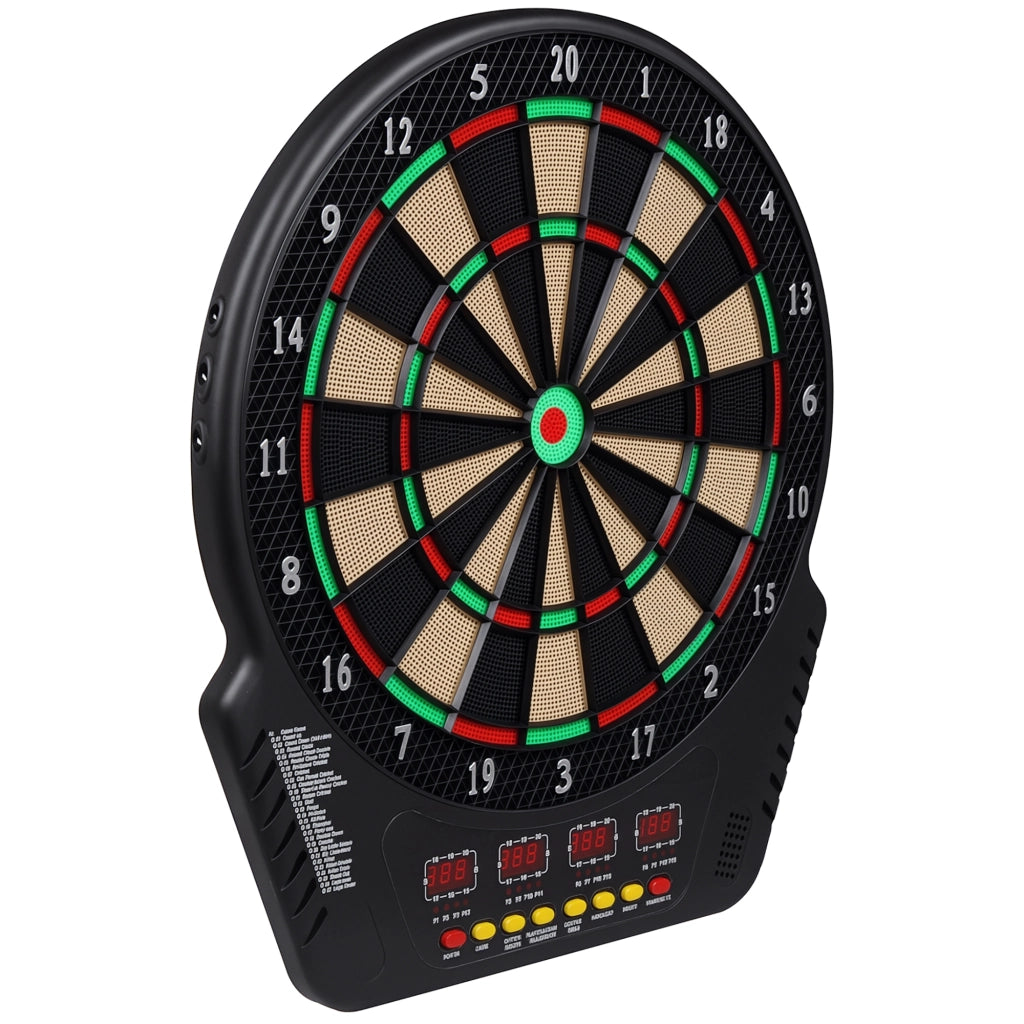 Bersaglio Freccette con 6 Freccette. Alimentatore. 4 Display LED e 27 Giochi. in ABS e PP. 44x51.5x3.2 cm. Nero