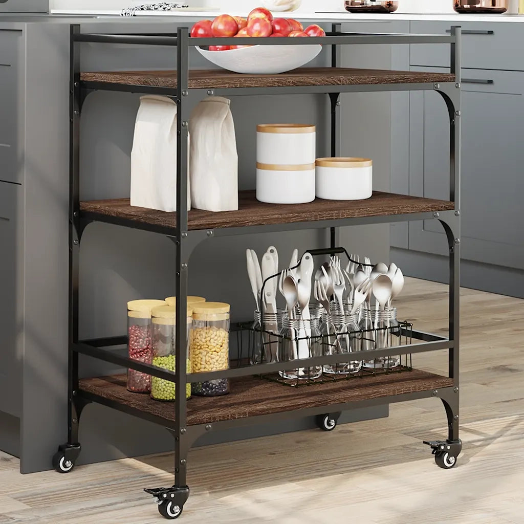 Carrello Cucina-Scaffale per Cucina Rovere Marrone 65x40x86,5 cm Legno Multistrato