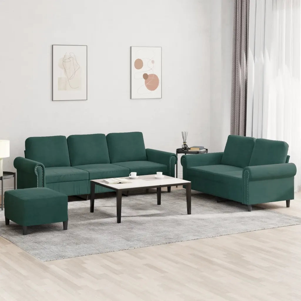Set di Divani 3 pz con Cuscini Verde scuro in Velluto