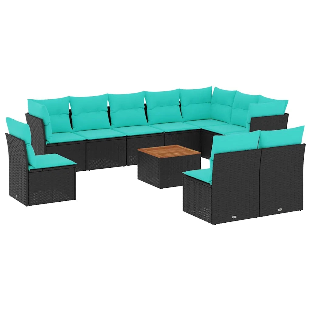 Set Divani da Giardino 11 pz con Cuscini in Polyrattan Nero 3256029