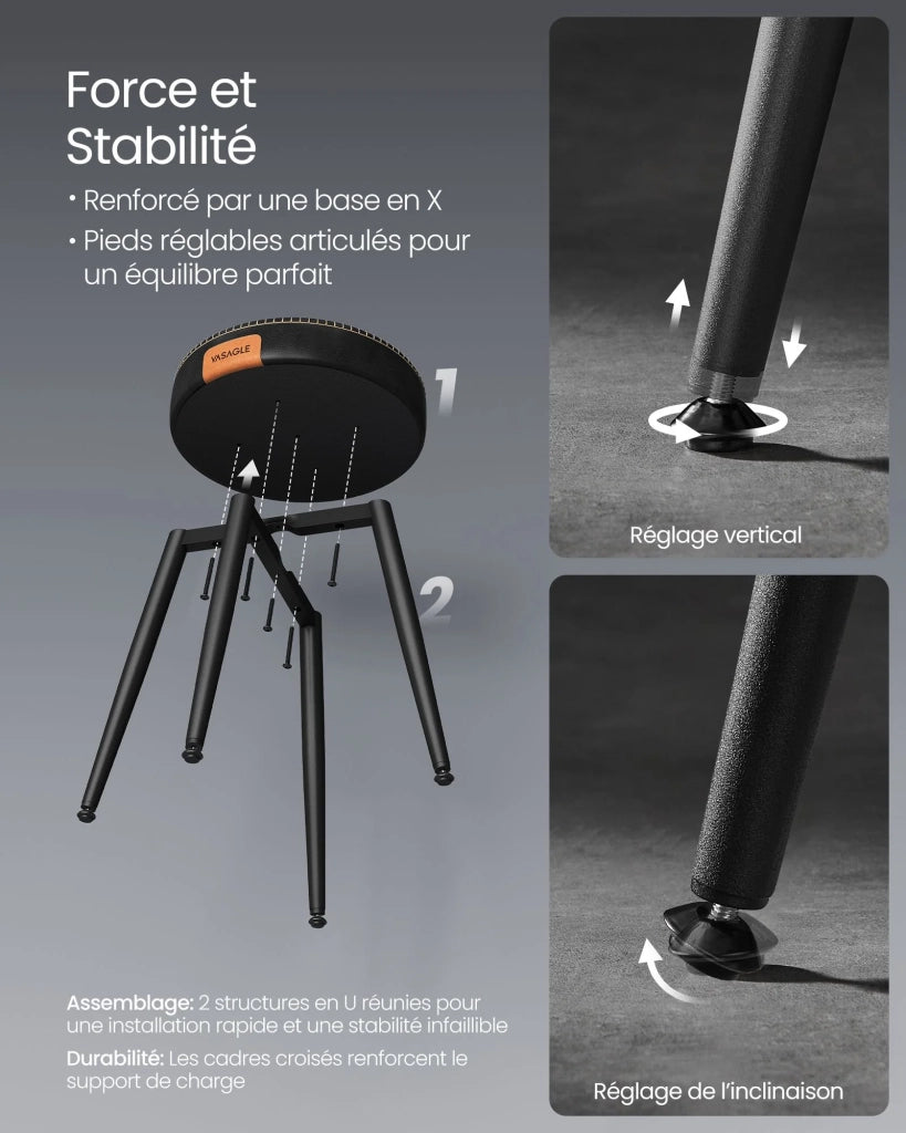 Sgabello da sala da pranzo sedia da cucina sgabello da toeletta similpelle con cuciture stile moderno di metà secolo altezza 48,2 cm soggiorno/ufficio nero 12_0005386