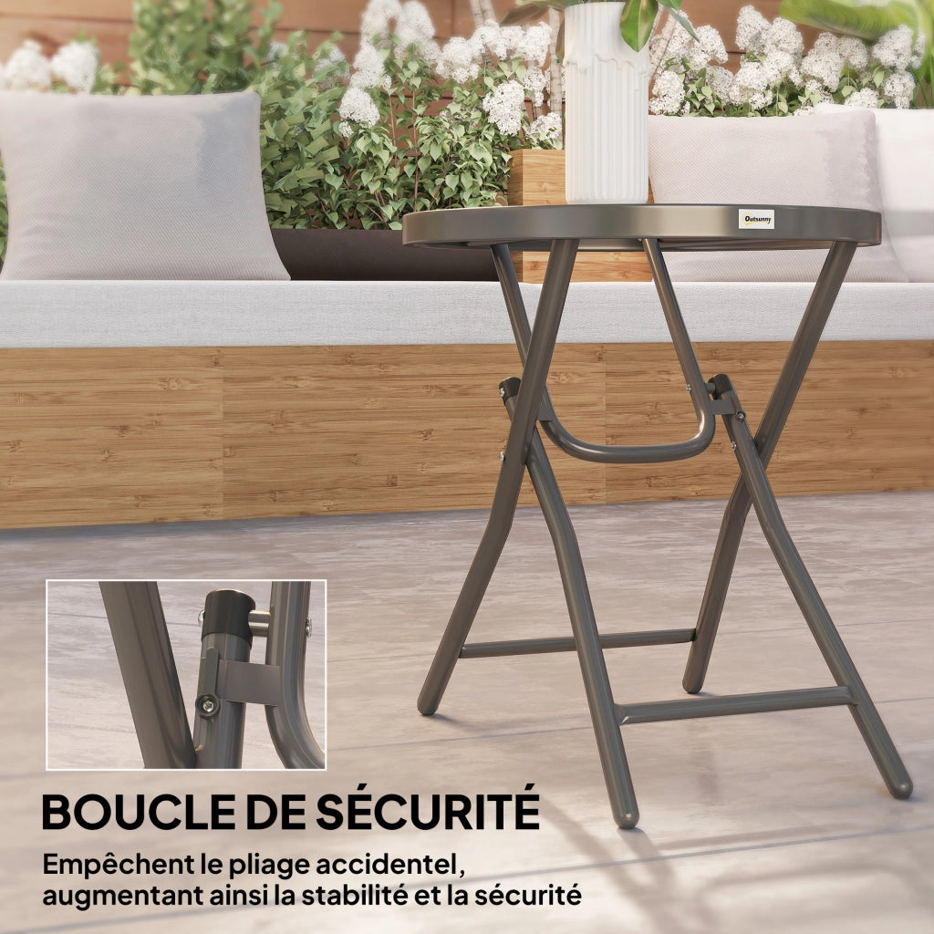 Tavolino rotondo pieghevole ¨C Xylo ¨C Metallo nero vetro temperato ? 60 x 50H cm