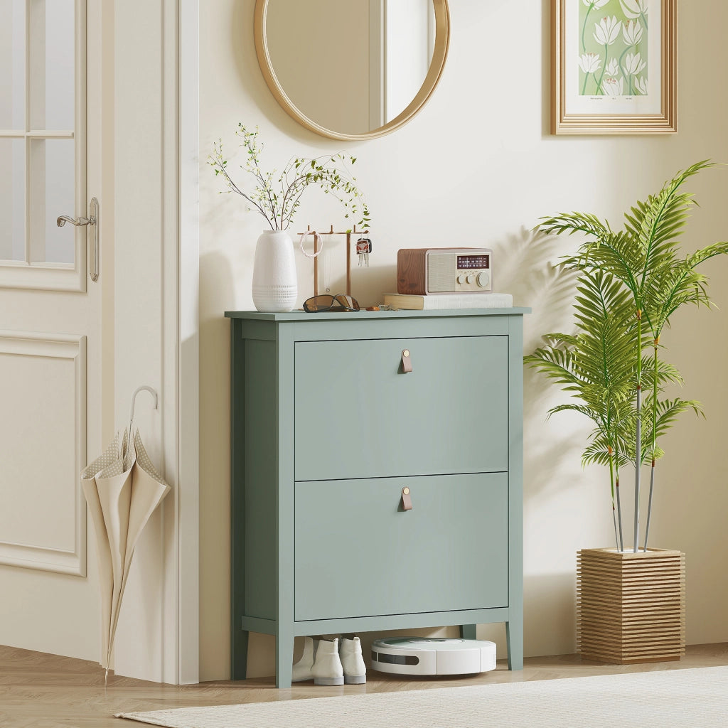 Scarpiera Slim per 14 Paia di Scarpe 80x24x95,5cm 2 Cassetti Verde