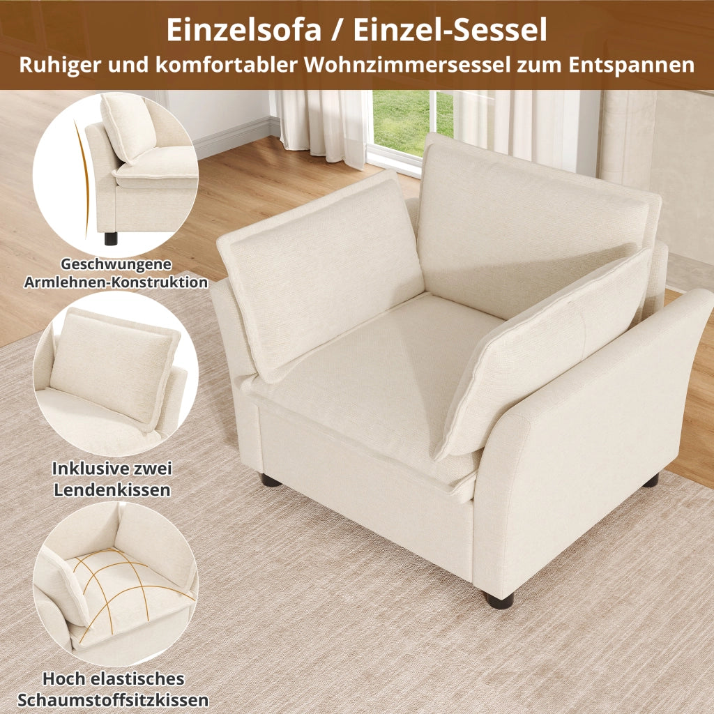 Divano modulare 3 2 1 componibile 6 7 posti con cuscini bracciolo design ergonomico per soggiorno in ciniglia beige
