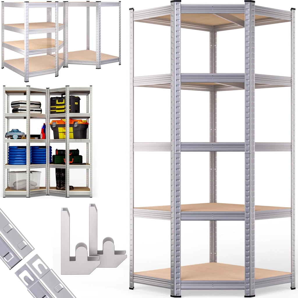 ® Scaffale Metallo Angolare Garage 180x70x40 875kg 5 Riapiani Scaffali Cantina Scaffalatura Angolare Scaffale Salvaspazio Mobile Metallo
