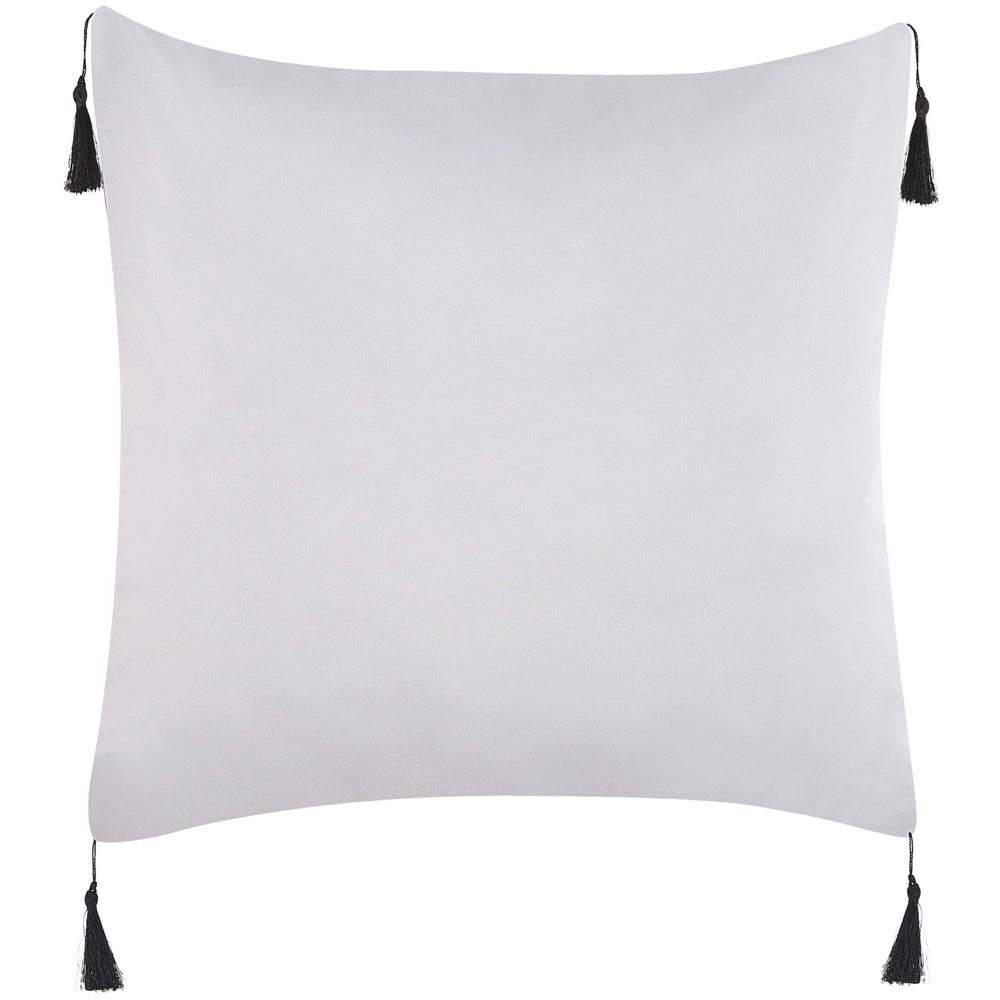 Set di 2 cuscini motivo geometrico nappe 45 x 45 cm bianco e nero