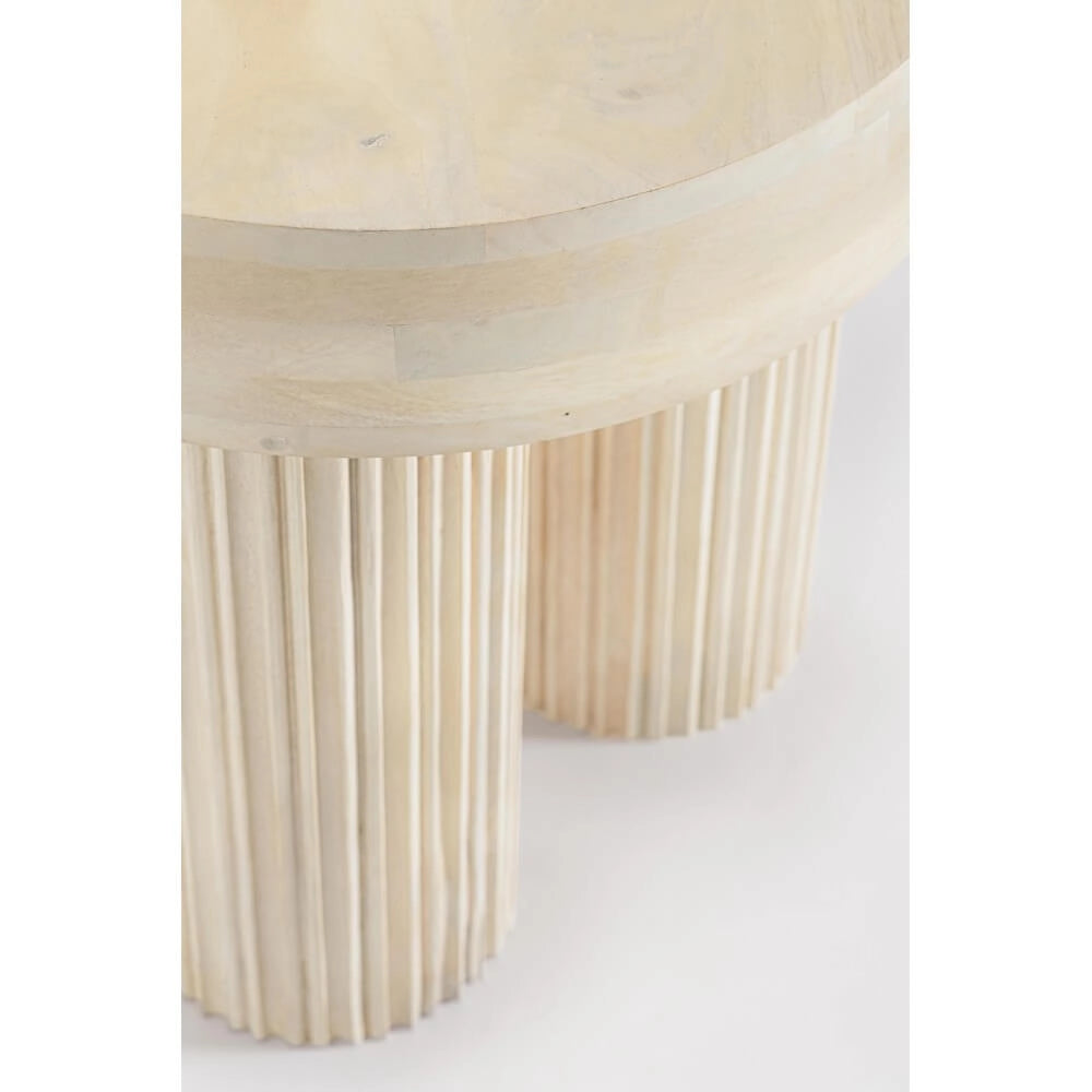 Tavolino rotondo in legno di mango naturale con base scanalata - JASPER