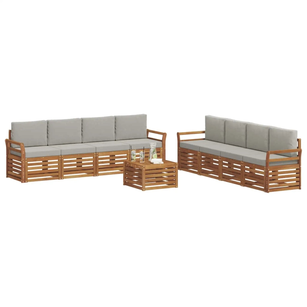 Set divani con cuscino 9 pcs Grigio Naturale e Chiaro