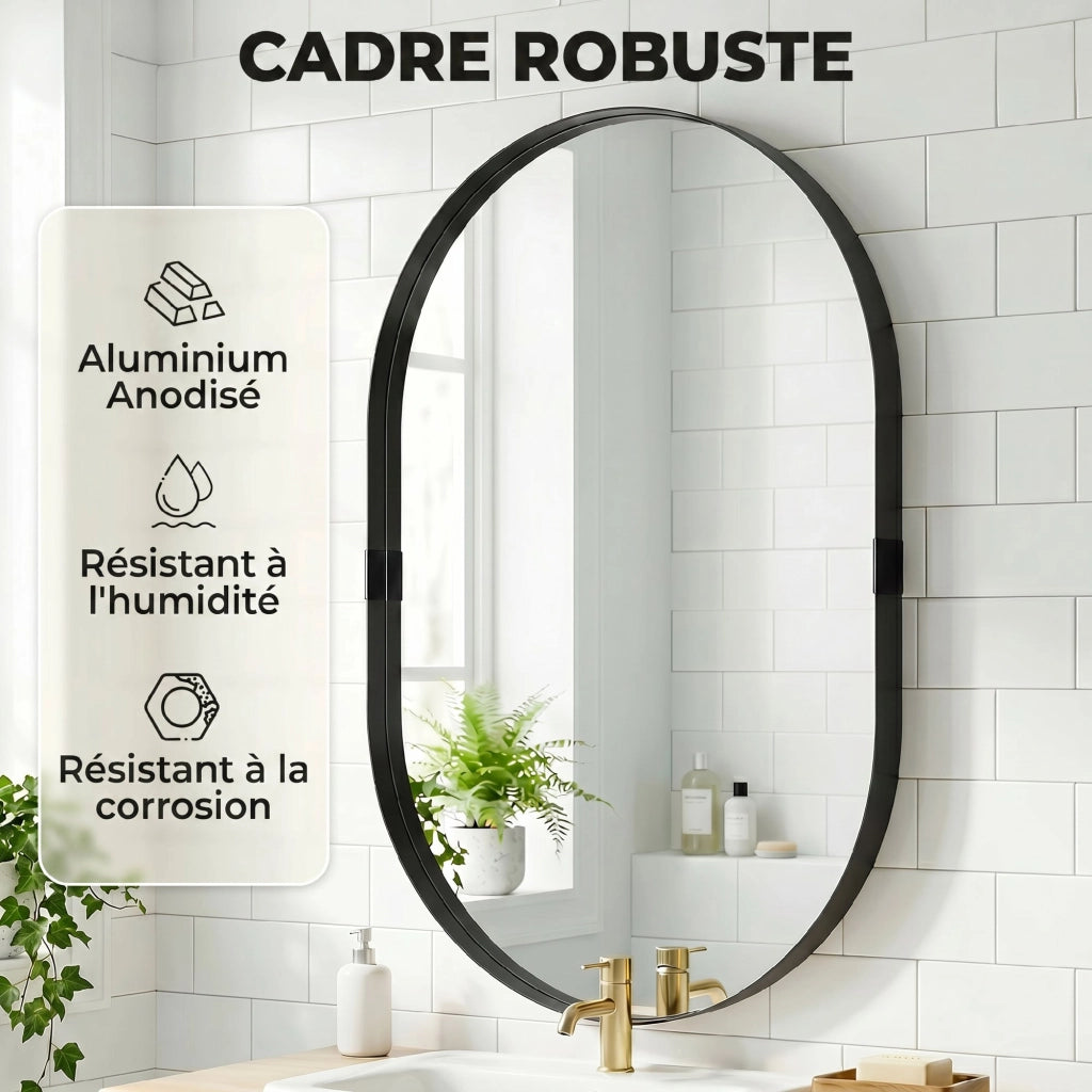Specchio da Parete 60x90 cm ¨C Xylo ¨C Vetro Temperato Cornice Alluminio Nero