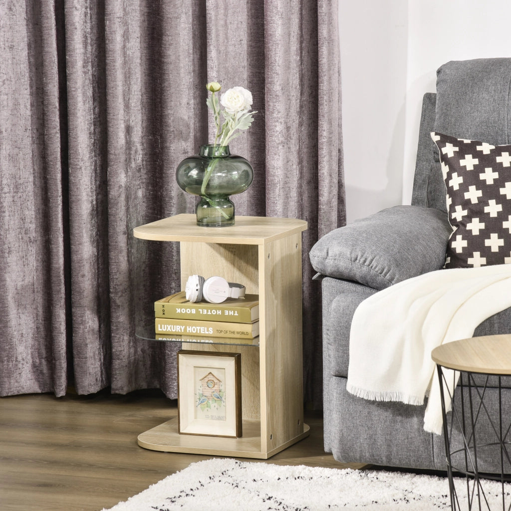 Tavolino da salotto con ripiani ¨C zephmum ¨C vetro temperato, legno naturale