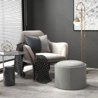 Pouf Contenitore Effetto Lino da 120 kg max con Vassoio a Ribalta, in MDF, 56x56x42 cm, Grigio