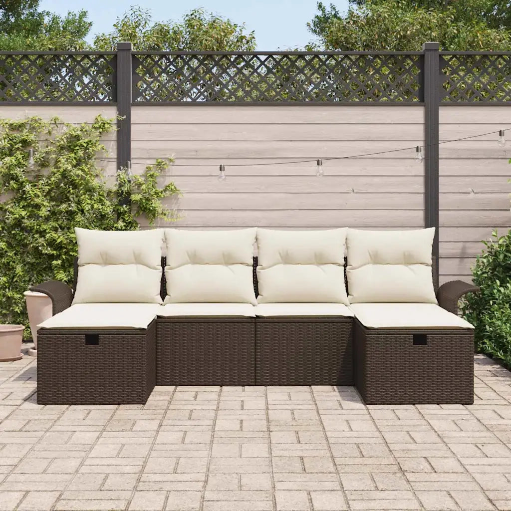 Set Divano da Giardino 6 pcs Marrone e Crema polyrattan