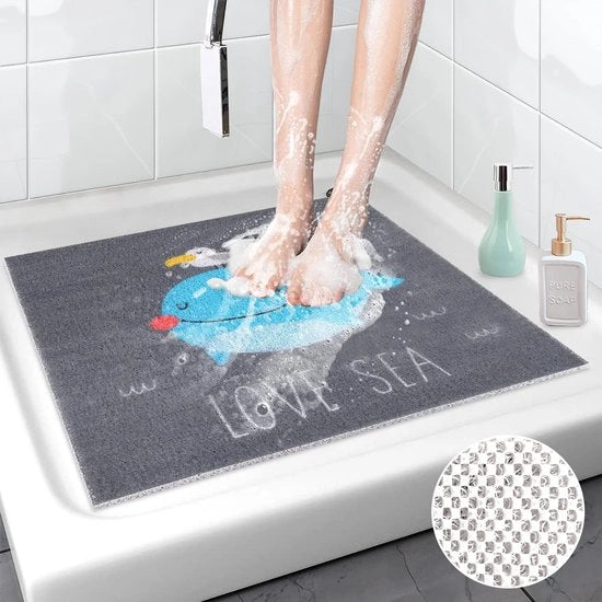 Douchemat antiscivolo, 60 x 60 cm, Tela di conforto morbida mat per bagno, mat per bagno antibatterico con fori di scarico, douchemat antiscivolo per bagno e spazi umidi