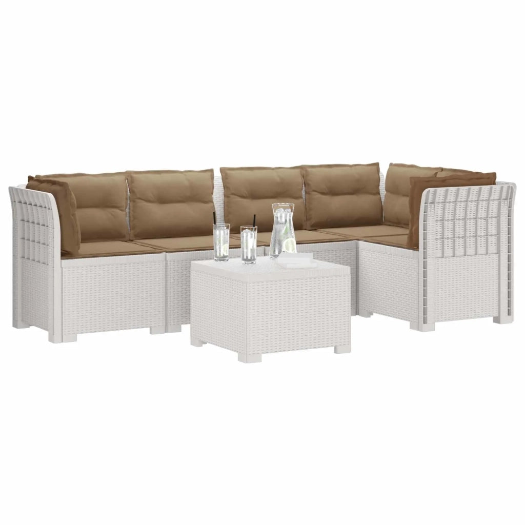 Divano da Giardino 5 Posti con Cuscini Stile Rattan PP Bianco 3444096