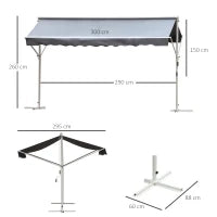 Tenda da Sole a Caduta Autoportante, Apertura con Manovella e Inclinazione Regolabile, 300x295cm, Grigio
