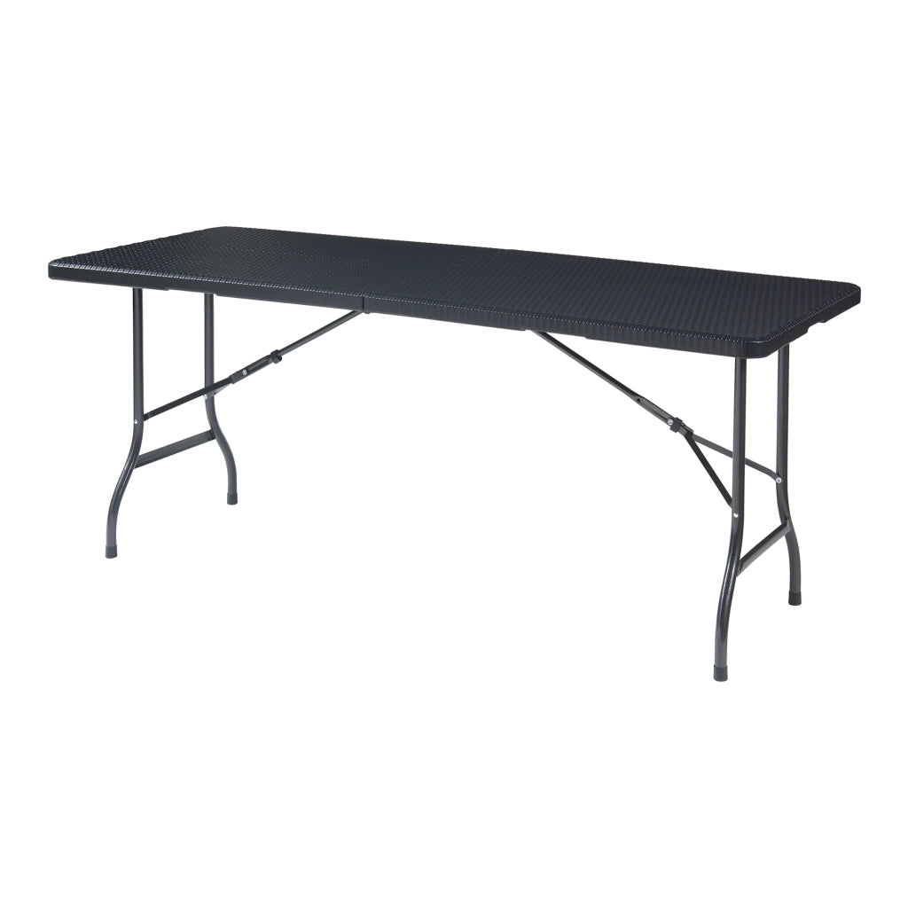 Tavolo da Picnic Mark Pieghevole 180 x 75 x 72 cm Nero Effetto Rattan [en.casa]
