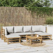 Set Salotto da Giardino 7pz con Cuscini Grigio Chiaro Bambù 3155101