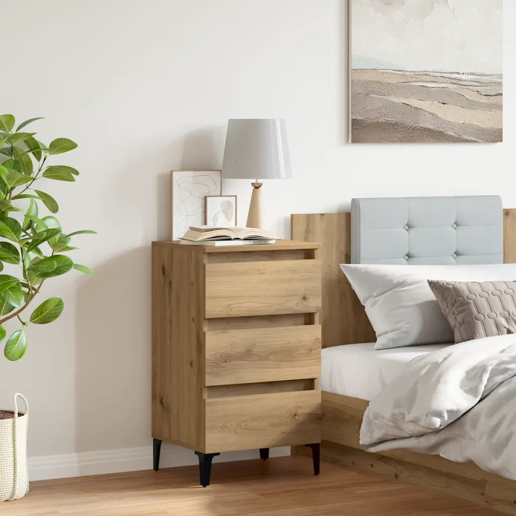 Comodino con Gambe in Metallo Rovere Artigianale 40x35x69 cm