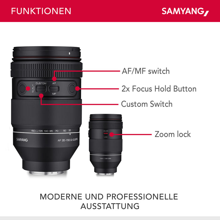 AF 35-150mm F2.0-2.8 FE per Sony E - obiettivo zoom all-in-one con Par Focal, Cinematic Video AF e Dolly Shot Zoom, protezione dalle intemperie, per Sony A9 A7 A7C II A7C R