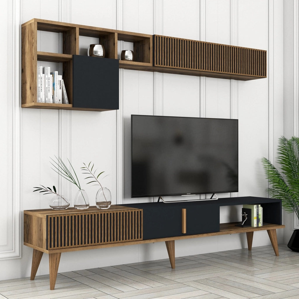 Porta TV in legno "Milan" - 180 x 35 x 40 cm - Noce, Antracite