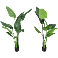 Set 2 Piante Artificiali Palma del Viaggiatore da Interno e Esterno H150 cm con Vaso Verde