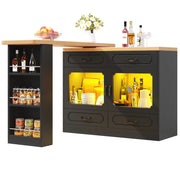 Tavolo Bar Estensibile con 4 Cassetti e Ripiano Laterale; LED e Piano Girevole; in MDF; 135-203x39x92;8 cm